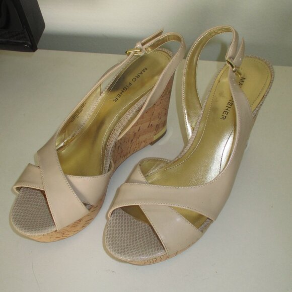 Marc Fisher Womens Bone Slingback 1" Platform Sandal w/3" Wedge Heel NWOB - 9M - Picture 2 of 8